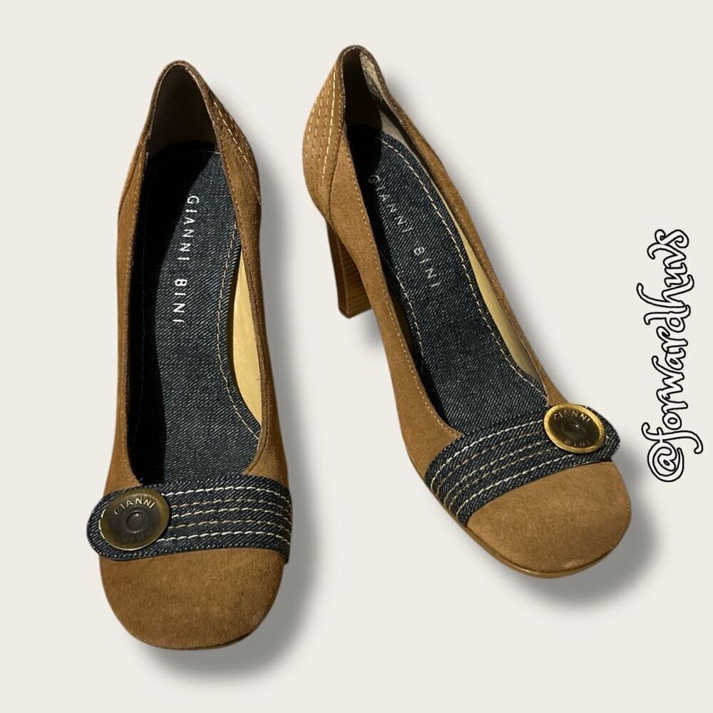 Gianni Bini Brown Suede Leather Pumps With Button Size 6M